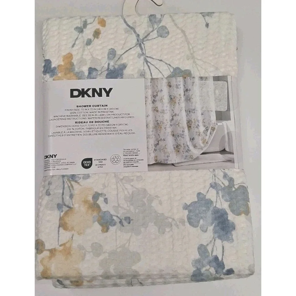 DKNY 'Wallflower' Floral Shower Curtain 100% Cotton 72 X 74 Yellow, Blue & Gray